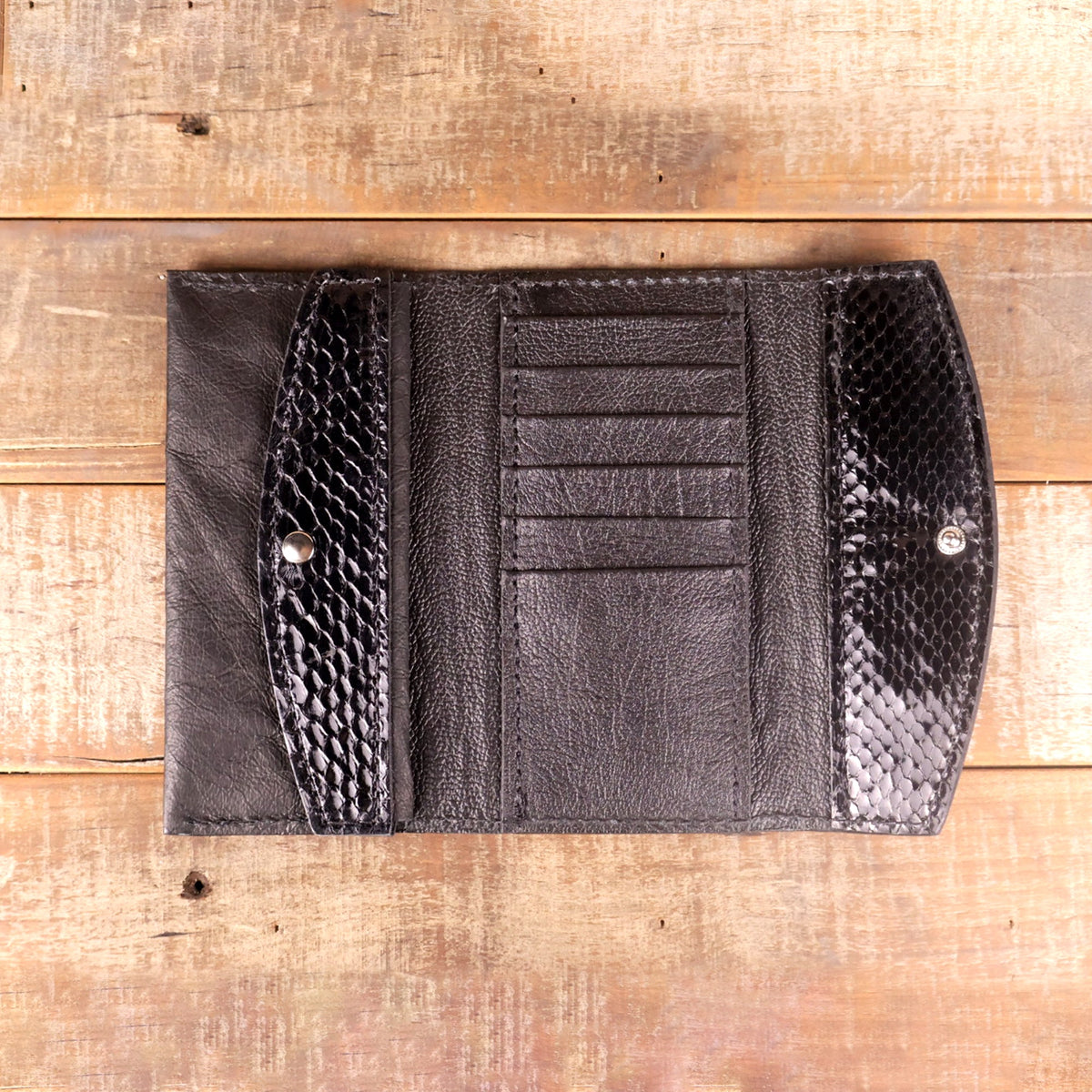 Women's Python Glossy Black Clutch