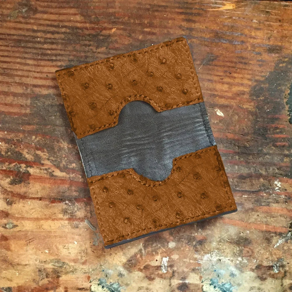 Ostrich Brown Card Case Wallet