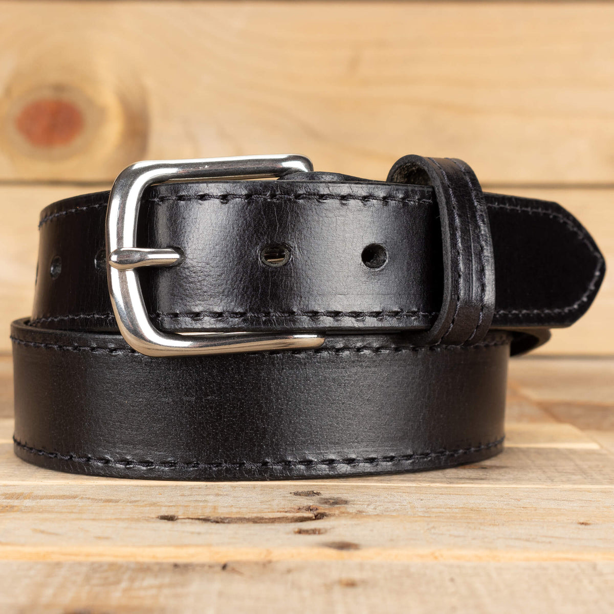 Stitched Black Water Buffalo Belt Belt 1.5" - SALE ITEM - Multiple Sizes