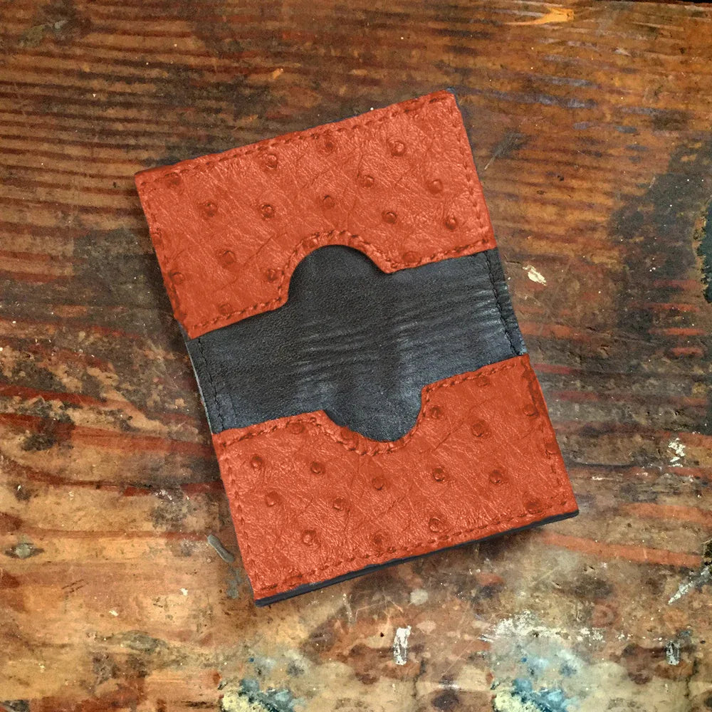 Ostrich Orange Card Case Wallet
