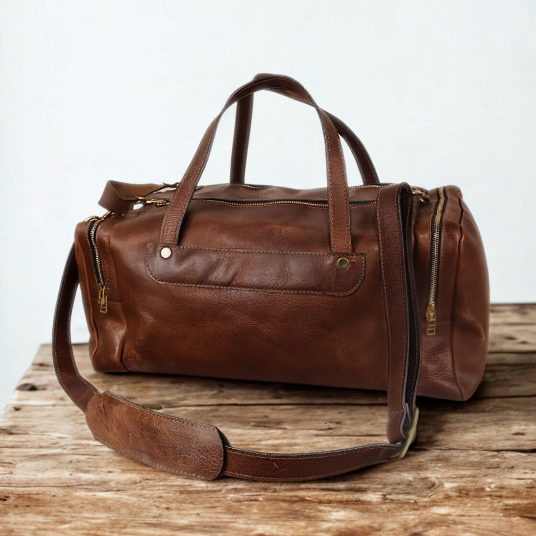 Brown Bison Leather Duffel Bag
