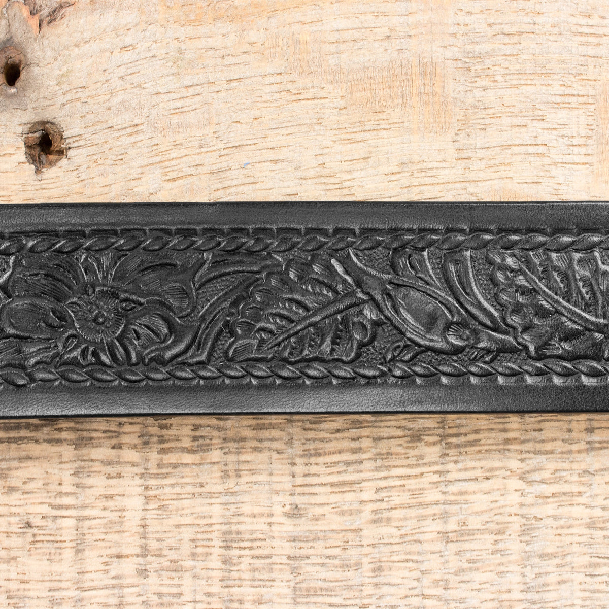 Rope Floral Black Leather Belt