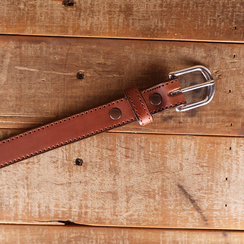 The Stitched Dakota - Women's Dark Brown Smooth 1" Belt with Silver Buckle