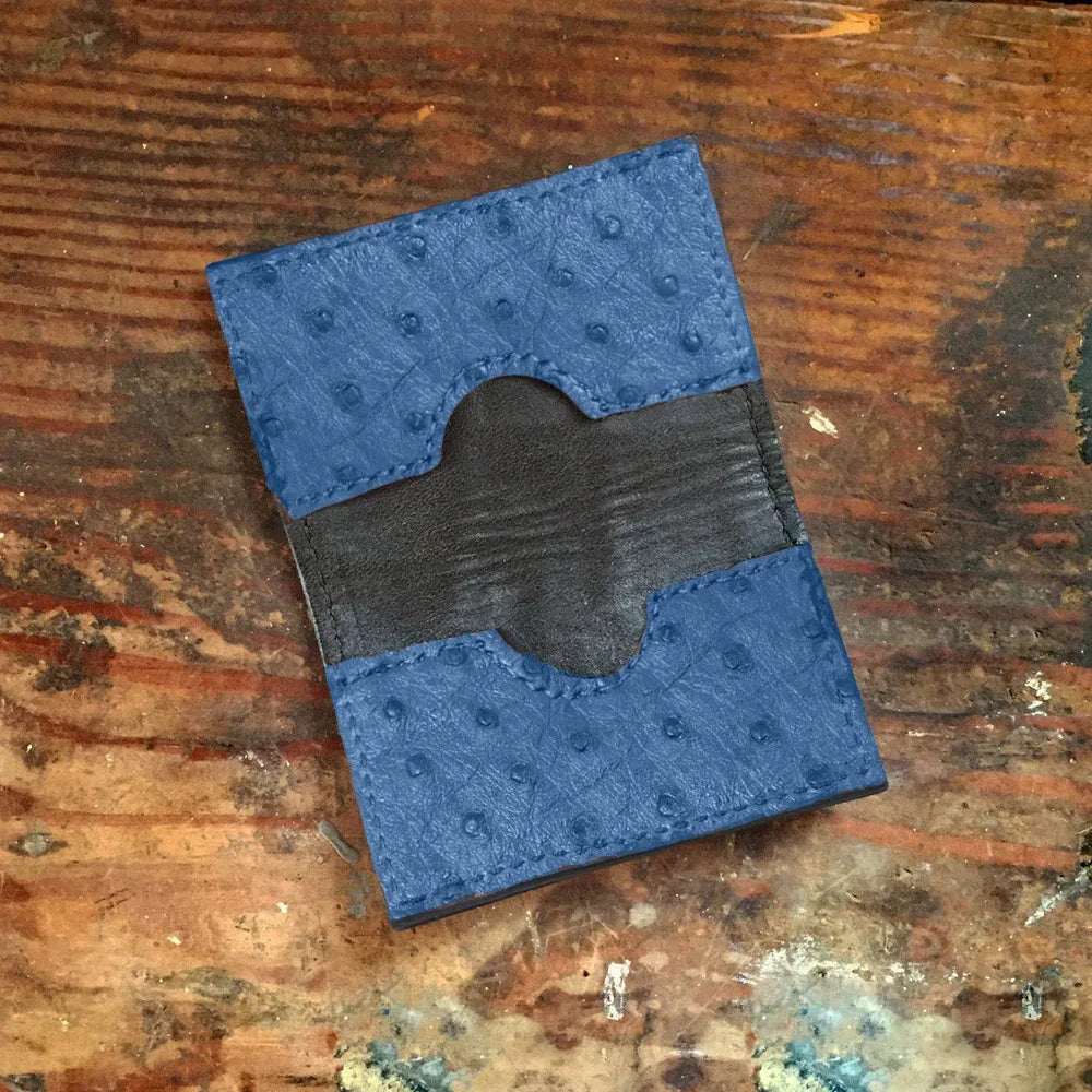 Ostrich Blue Card Case Wallet