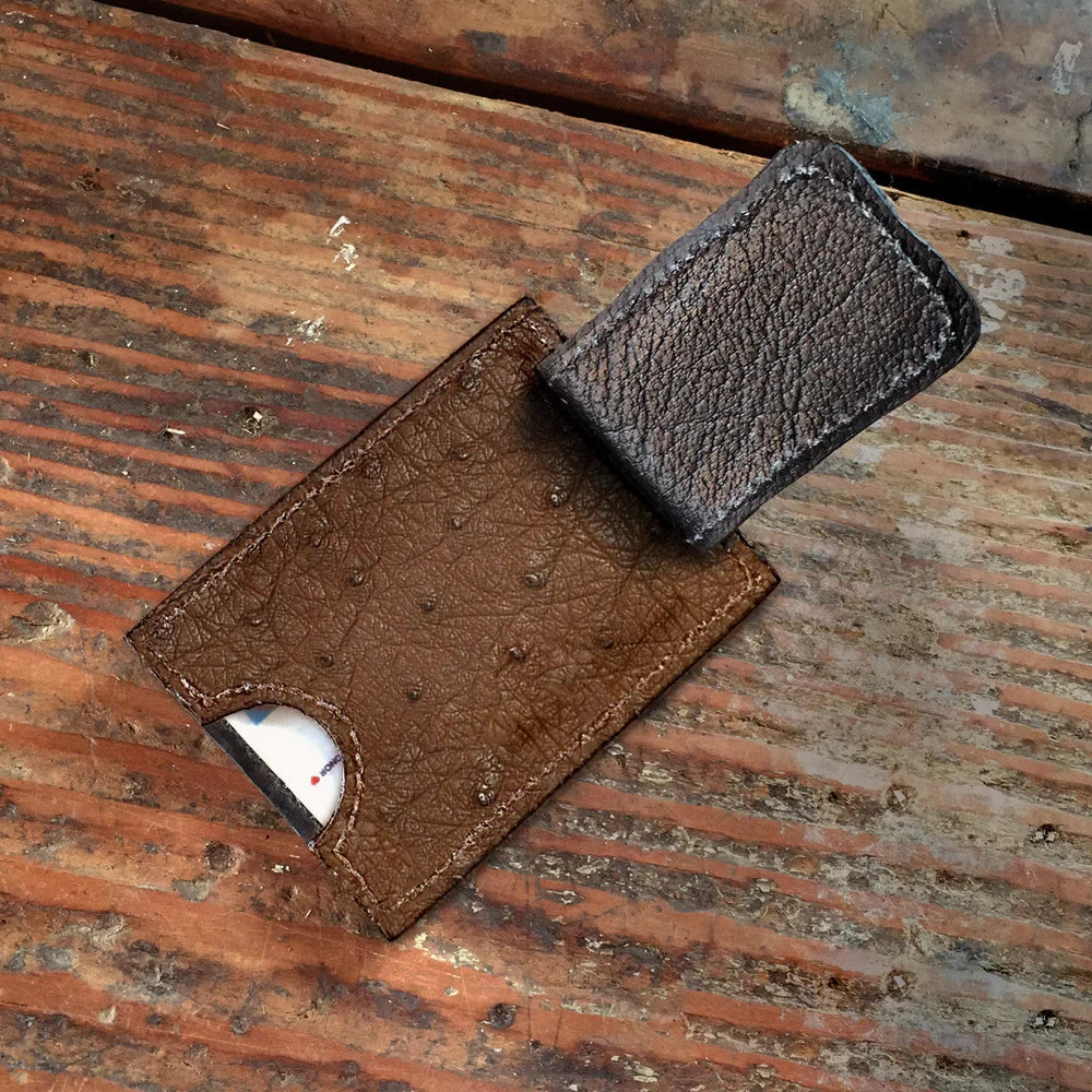 Ostrich Brown Money Clip Wallet