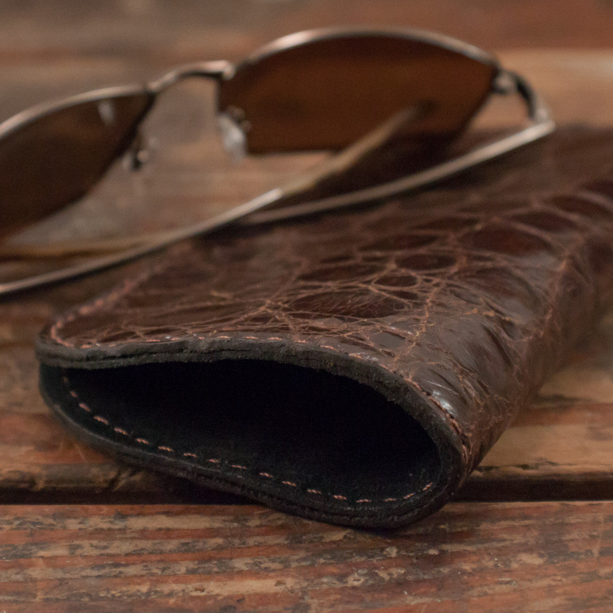 Alligator Matte Brown Glasses Case