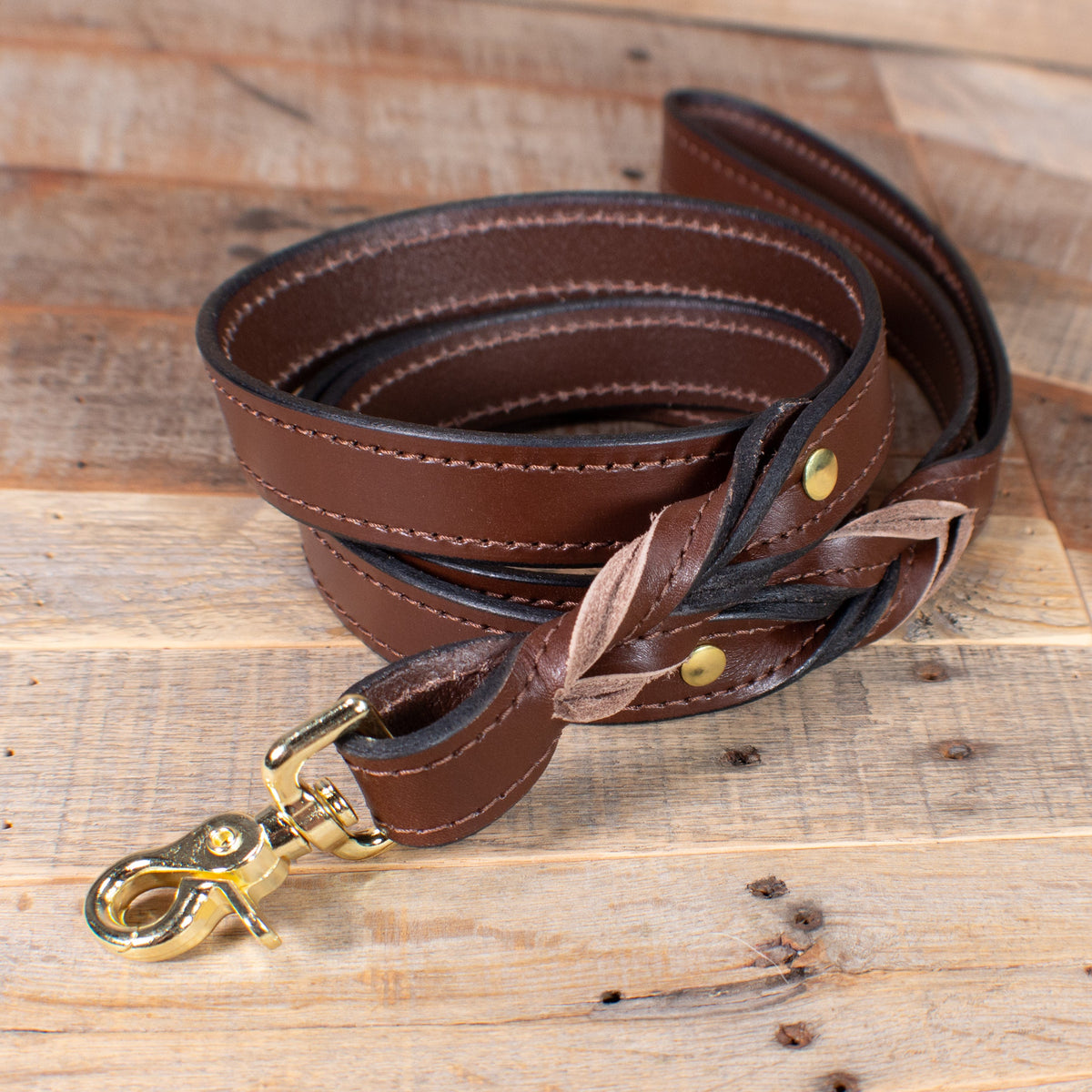 Distressed Braided Brown Leather Dog Leash