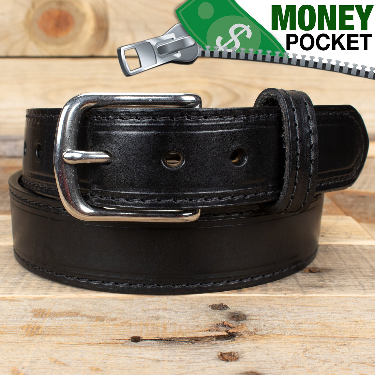Stitched Black Money Belt