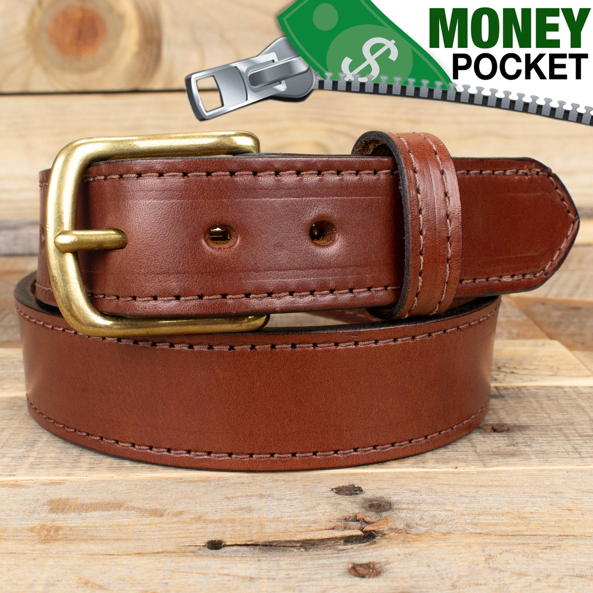 Stitched Brown Money Belt - SALE ITEM - Multiple Sizes