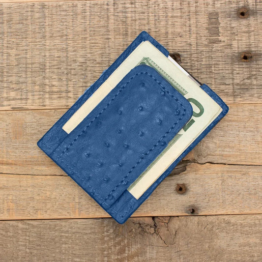 Ostrich Blue Money Clip Wallet