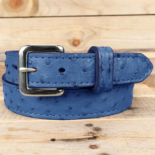 Ostrich Blue Leather Belt 1.5"