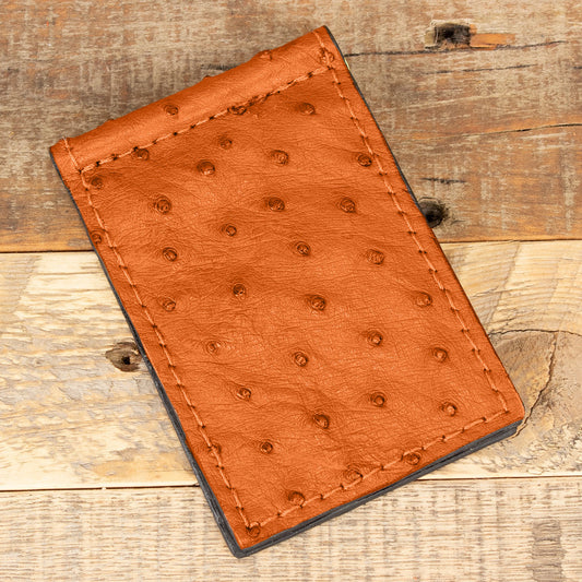 Ostrich Orange Skinny Money Clip Wallet