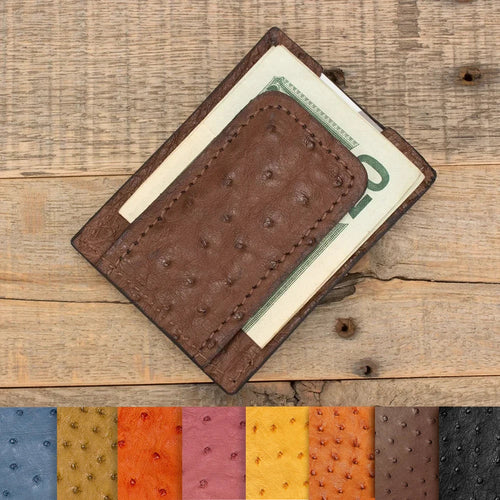 Ostrich Brown Money Clip Wallet