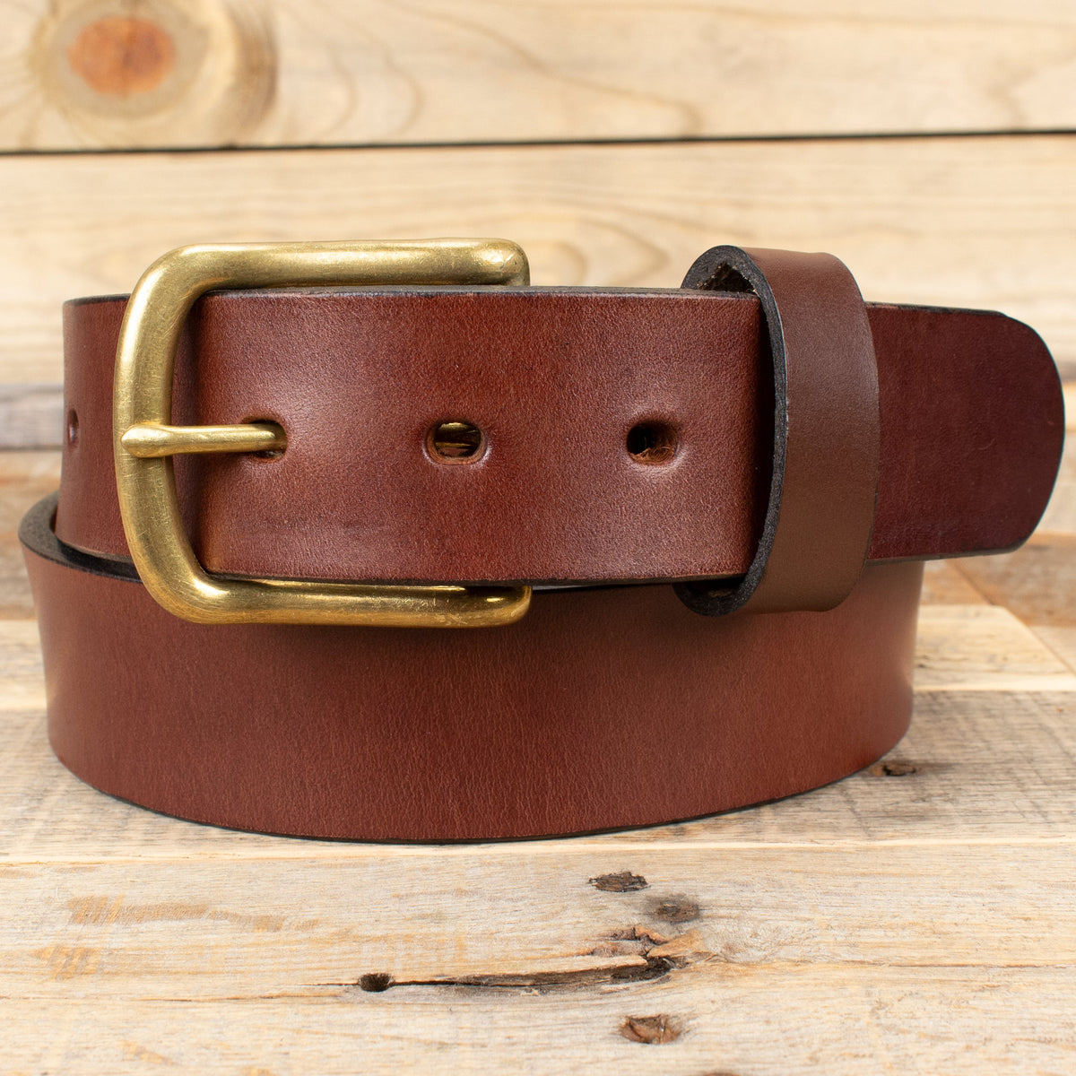 Smooth Brown Leather Belt & Cowhide Money Clip Wallet Combo