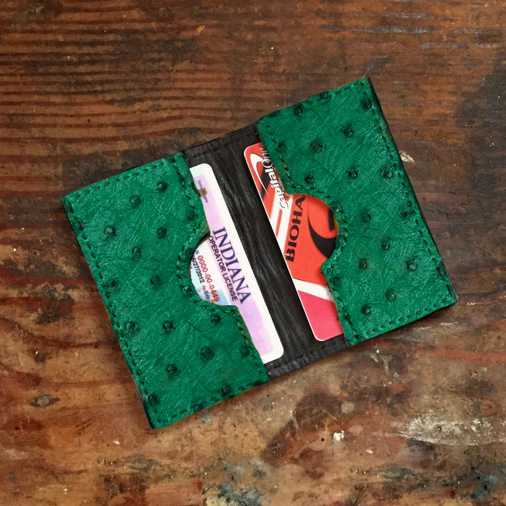 Ostrich Green Card Case Wallet