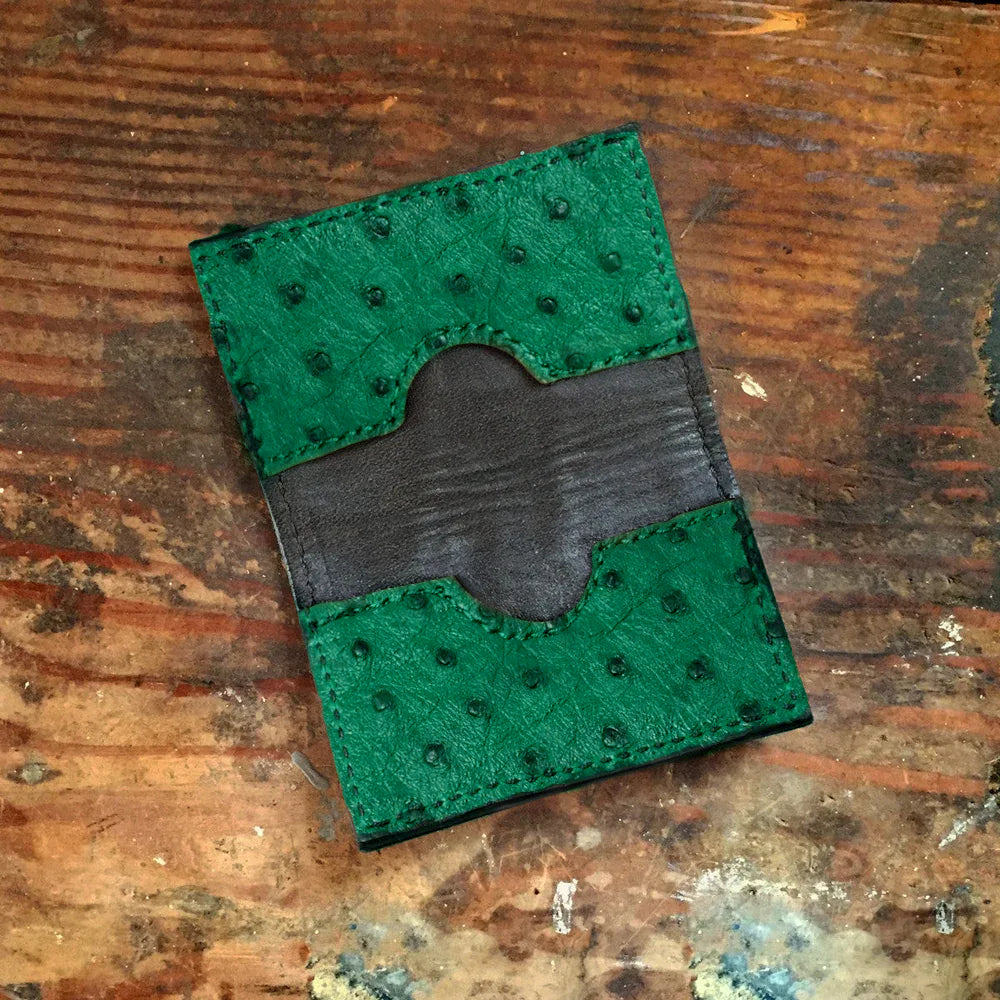 Ostrich Green Card Case Wallet