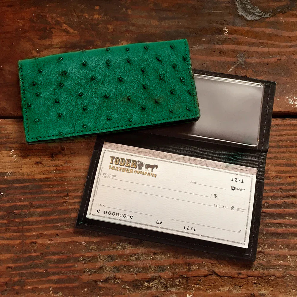 Ostrich Green Checkbook Cover