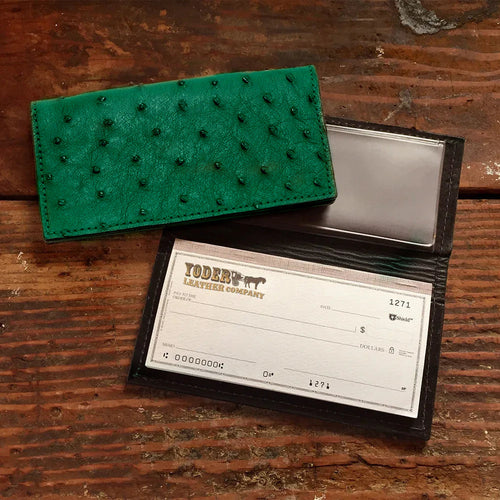 Ostrich Green Checkbook Cover