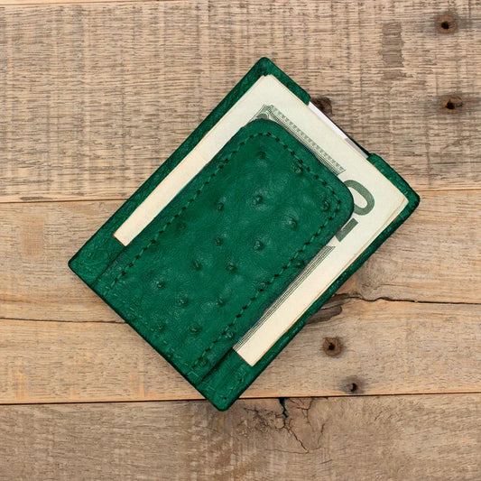 Ostrich Green Money Clip Wallet