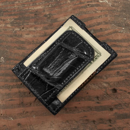Alligator Full Gloss Black Money Clip Wallet