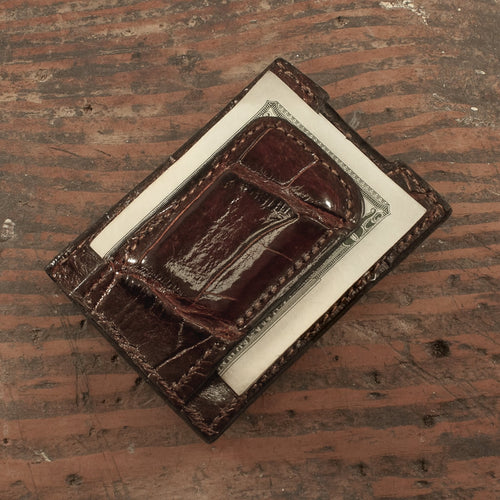 Alligator Full Gloss Brown Money Clip Wallet