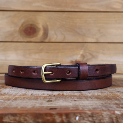 Women's Smooth Brown Leather Belt 0.75"