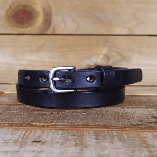 Women's Smooth Black Leather Belt 0.75"