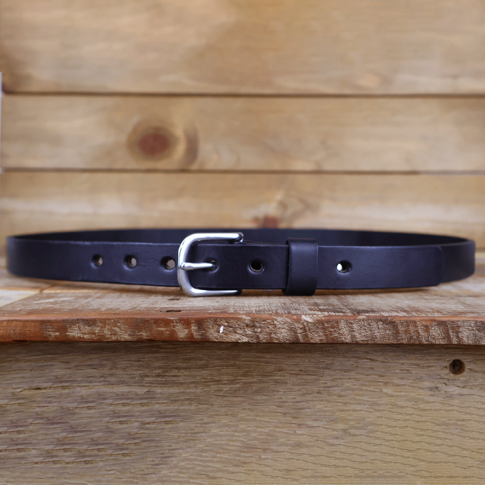 Women's Smooth Black Leather Belt 1"
