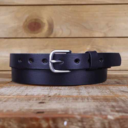 Women's Smooth Black Leather Belt 1"