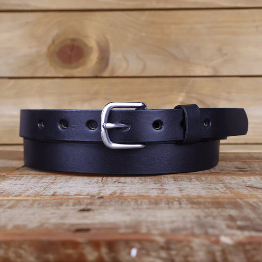 Women's Smooth Black Leather Belt 1"