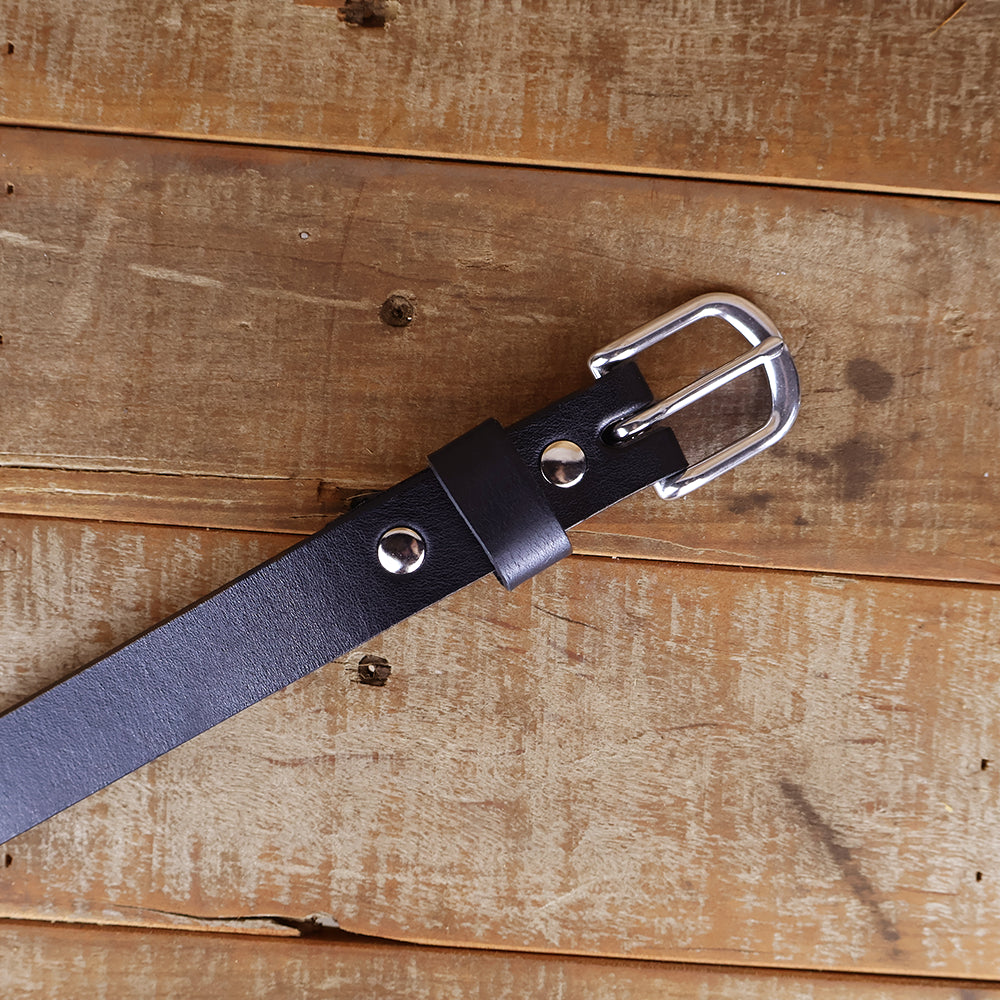 Women's Smooth Black Leather Belt 1"