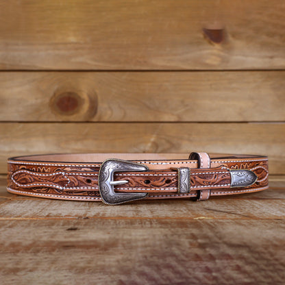 Western Ranger Brown Belt with Silver Buckle Set