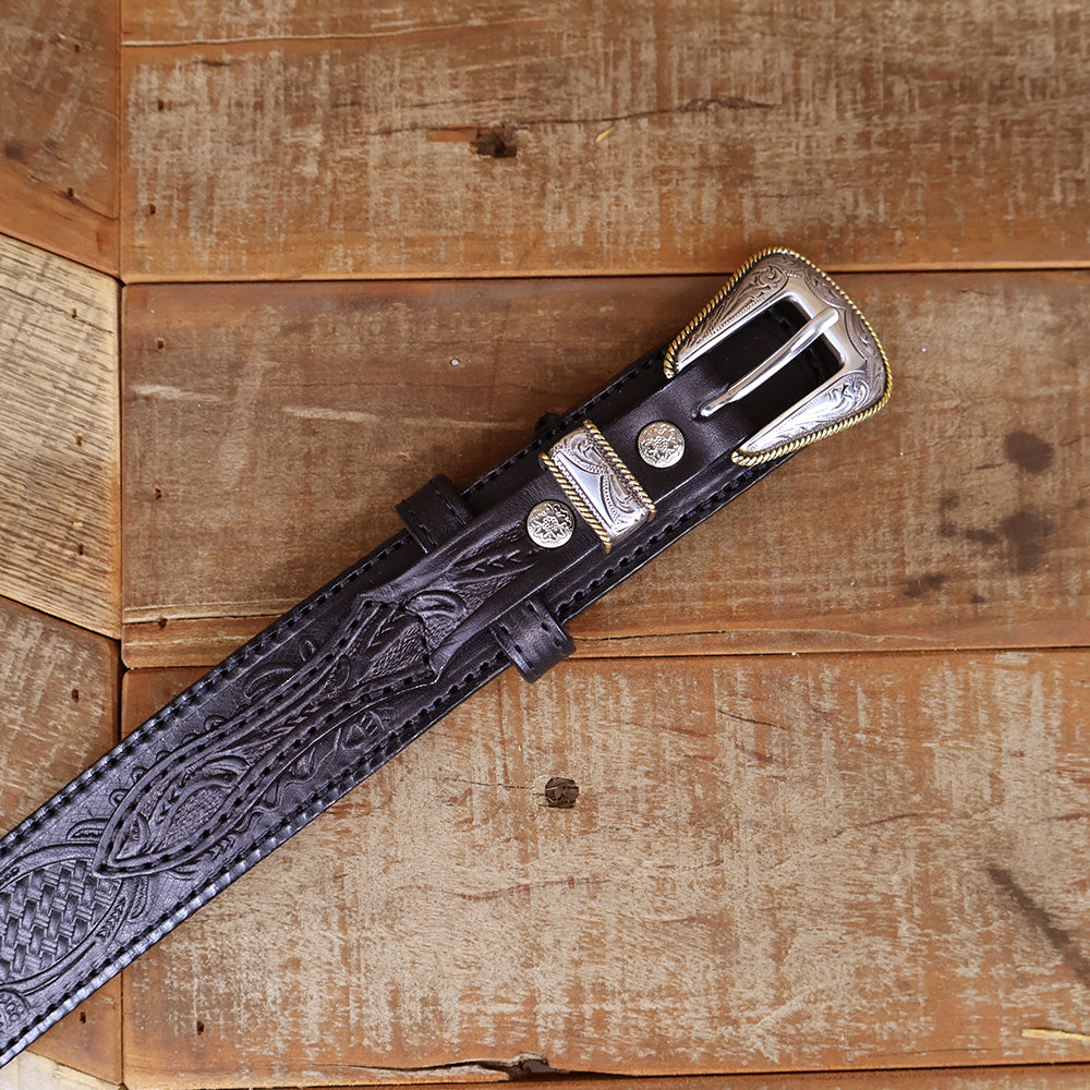 Western Ranger Brown Belt with Silver Buckle Set