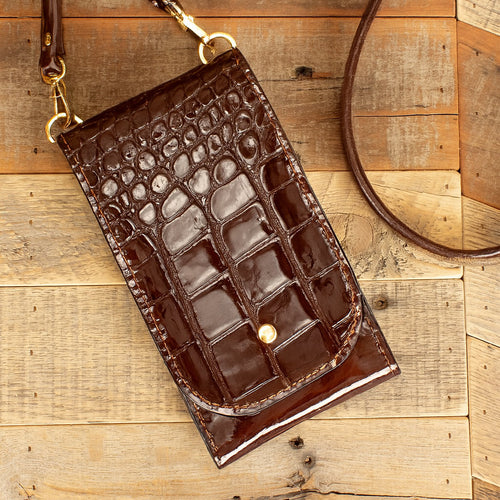 Women's Alligator Full Gloss Brown Phone Purse