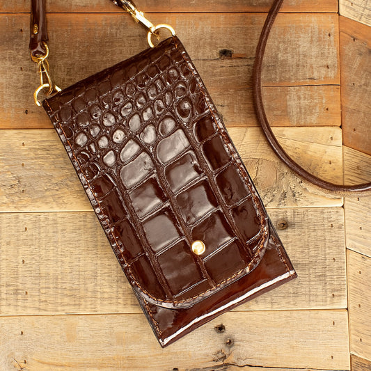 Women's Alligator Full Gloss Brown Phone Purse