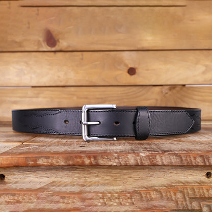 Black Oil Tanned Belt with Scallops 1.5"