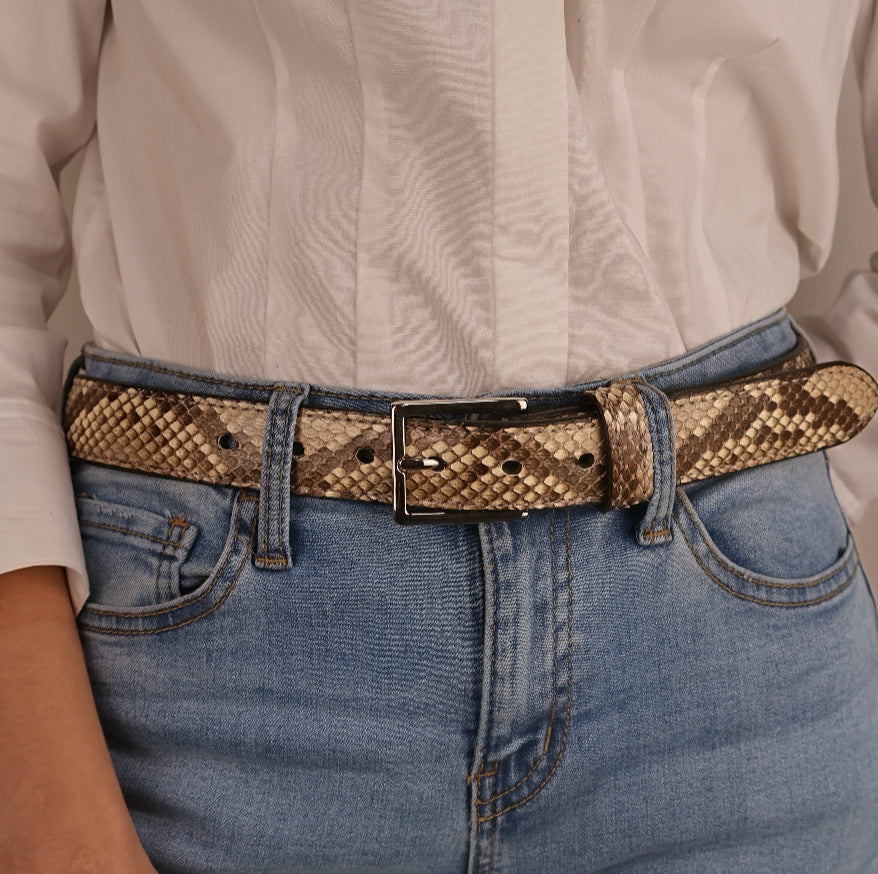 Women's Python Snakeskin Leather Belt - 1.25"