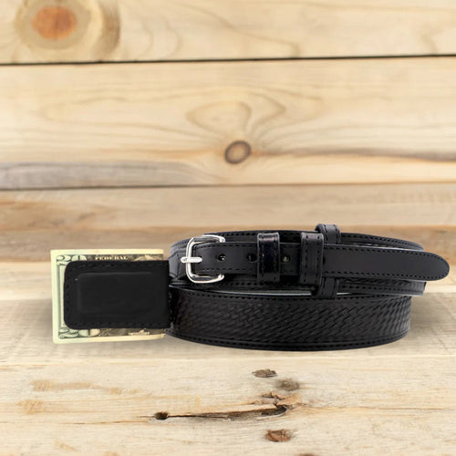 Basket Weave Black Ranger Belt & Cowhide Cash Clip Combo