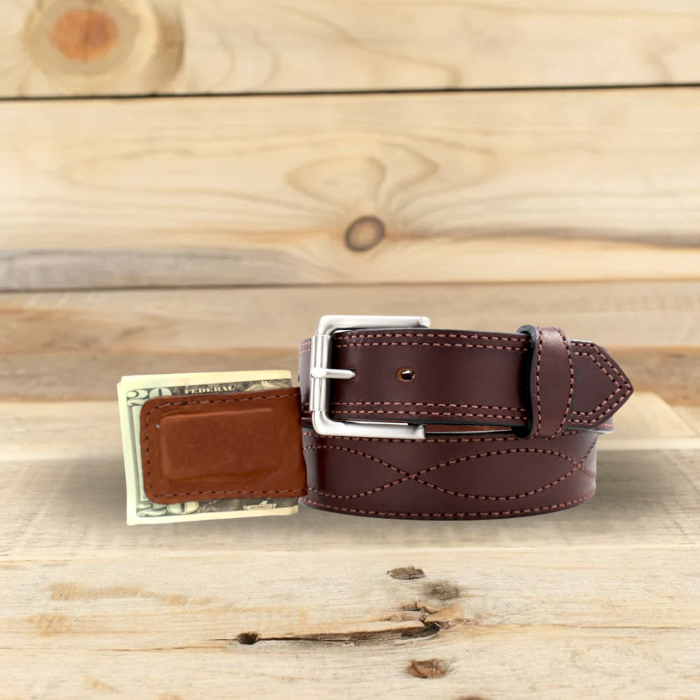 Dark Brown Figure 8 Belt & Cowhide Cash Clip Combo