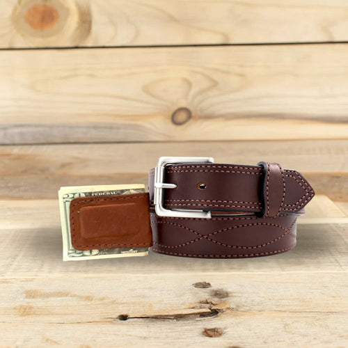 Dark Brown Figure 8 Belt & Cowhide Cash Clip Combo