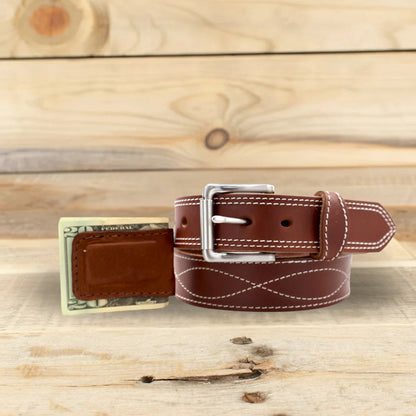 Waxed Brown Figure 8 Belt & Cowhide Cash Clip Combo