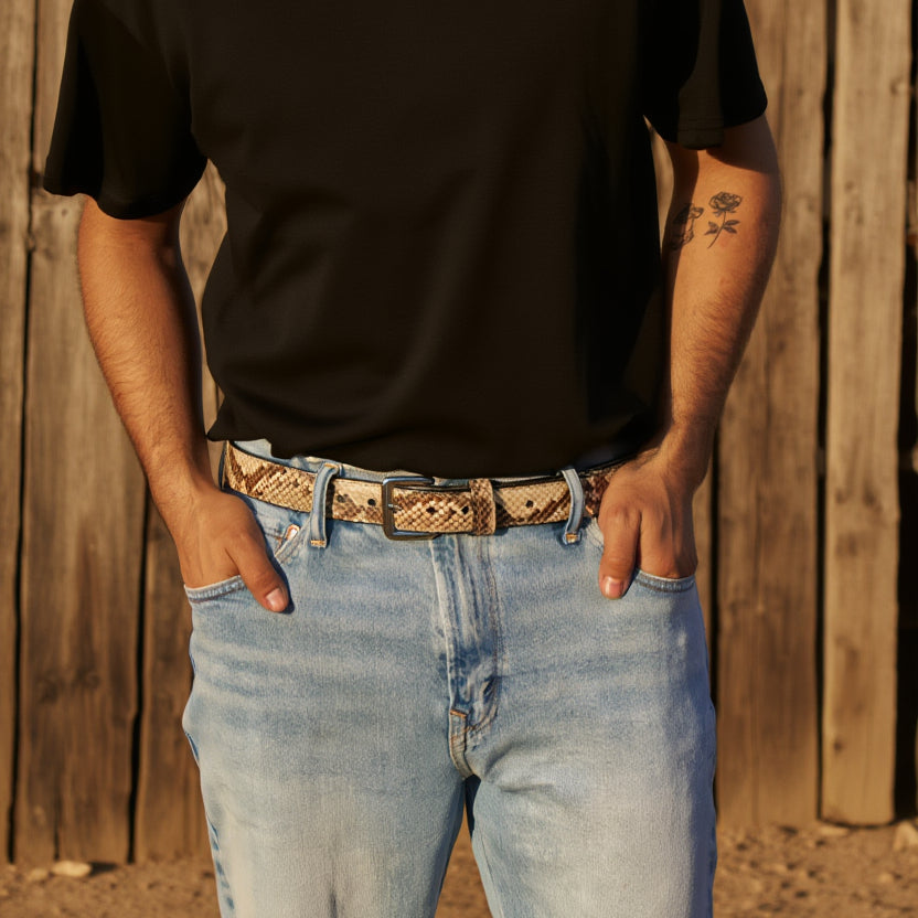 Python Snakeskin Leather Belt