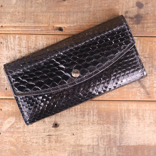 Women's Python Glossy Black Clutch