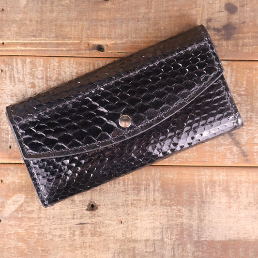 Women's Python Glossy Black Clutch
