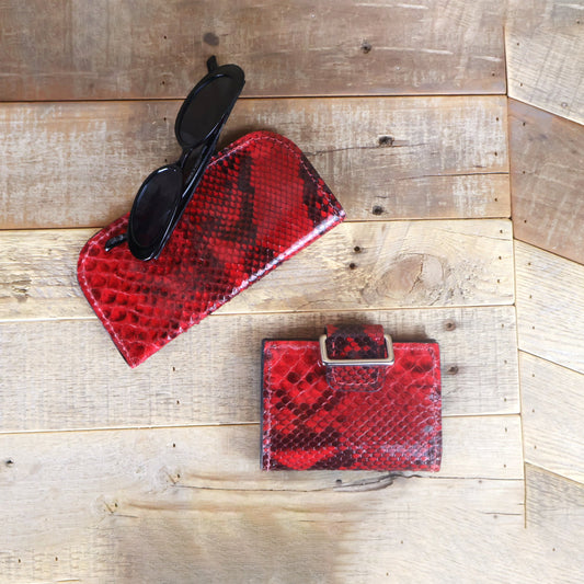 Women's Python Red Glasses Case & Wallet Bundle