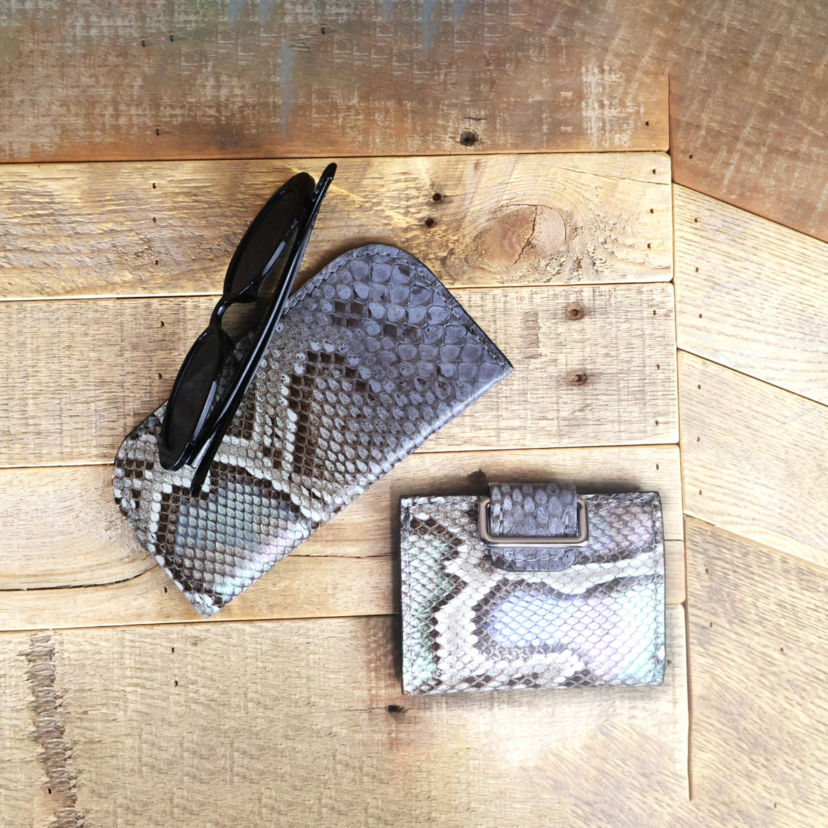Python Hand Painted Opal Glasses Case & Women's Wallet Bundle