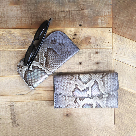 Python Hand Painted Opal Glasses Case & Clutch Bundle