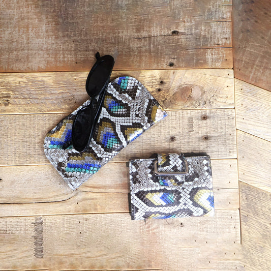 Python Hand Painted Peacock Glasses Case & Wallet Bundle