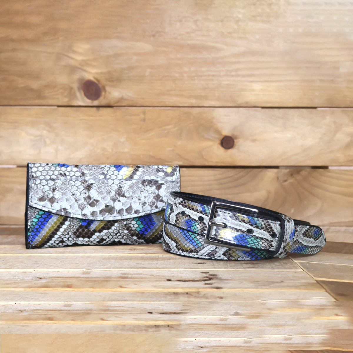 Python Hand Painted Peacock Clutch & Belt Bundle