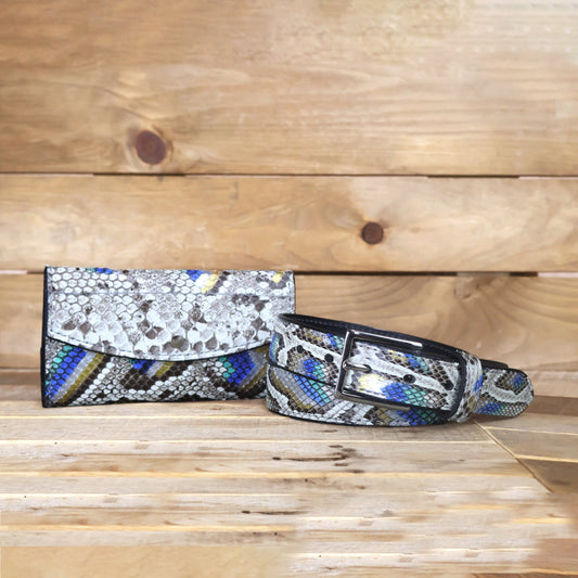 Python Hand Painted Peacock Clutch & Belt Bundle